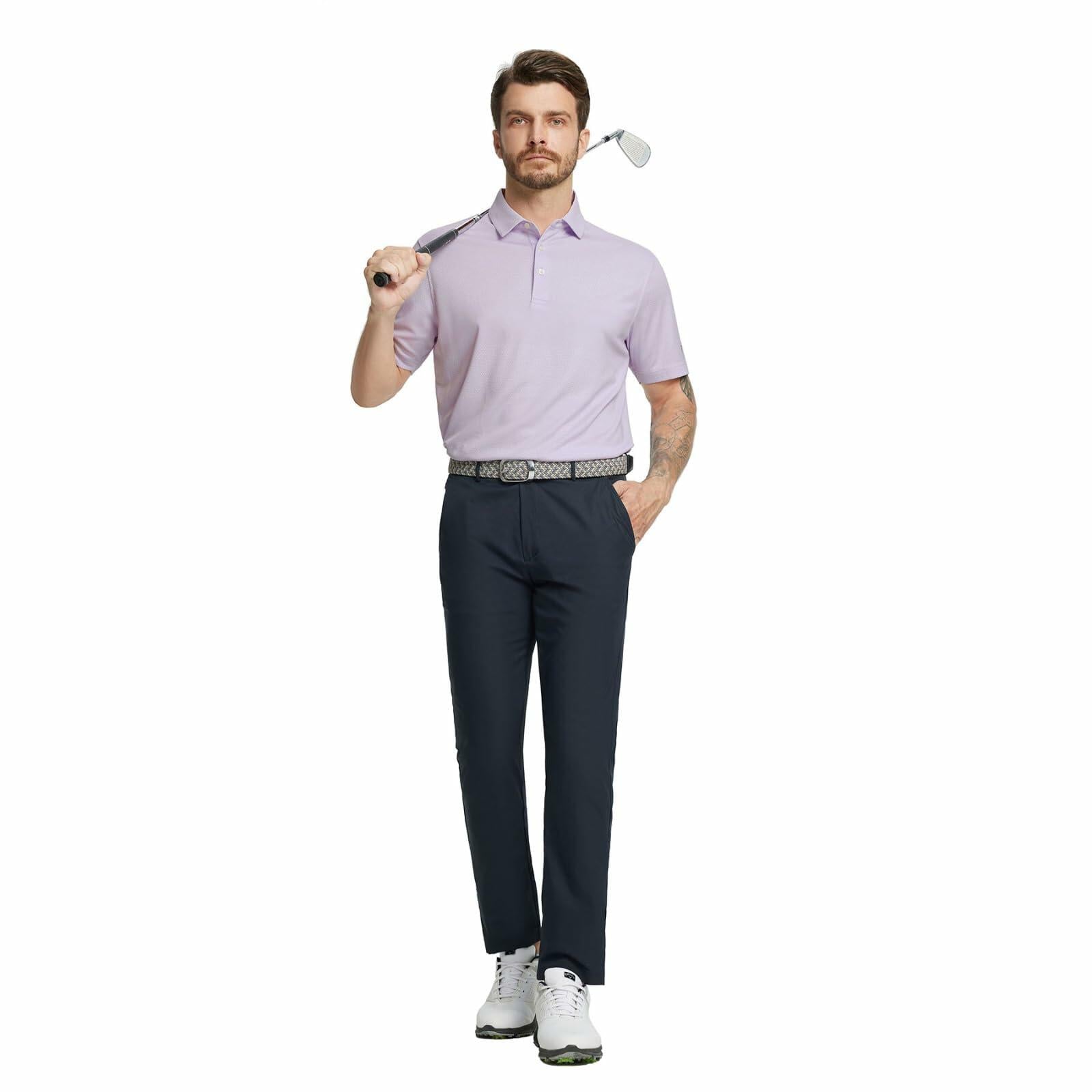 Rouen Mens Polo Shirt Quick Dry Moisture Wicking Lavender Heather Size XXL