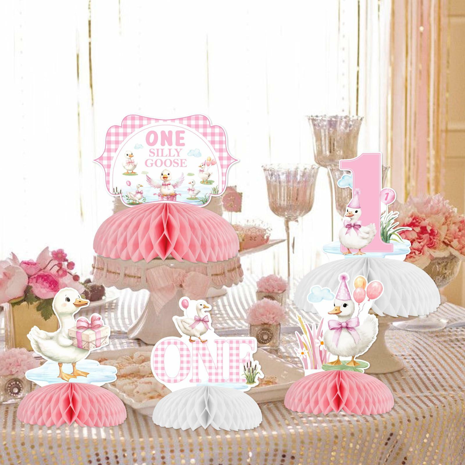 Jollyboom Goose Birthday Decorations 8pcs Pink 1st Birthday Table Decor