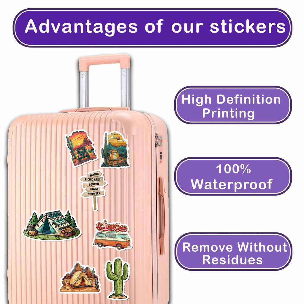 BIGZORO Desert Camping Stickers Camel Cactus Waterproof Vinyl Pack 50