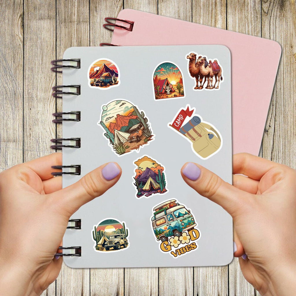 BIGZORO Desert Camping Stickers Camel Cactus Waterproof Vinyl Pack 50