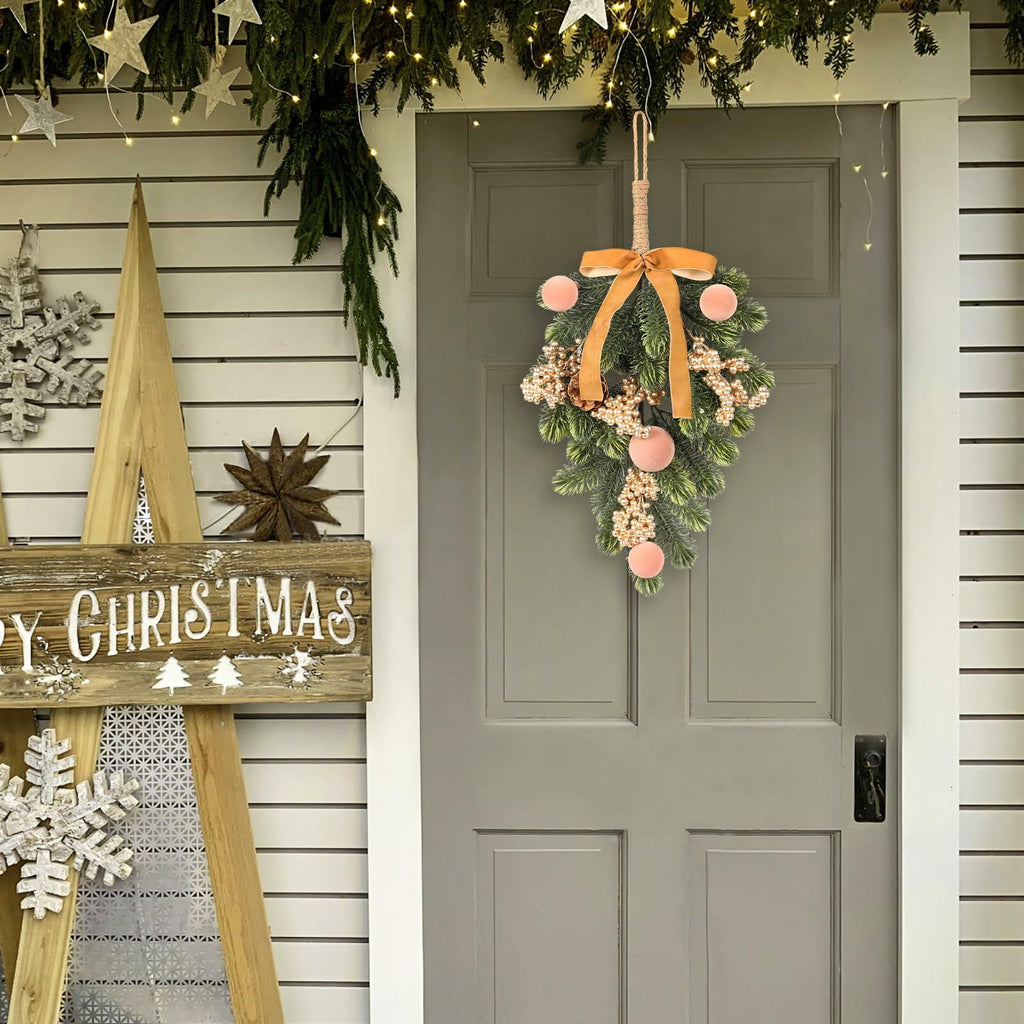 Super Holiday 2pcs Artificial Green Plant Christmas Wreath Velvet Bow