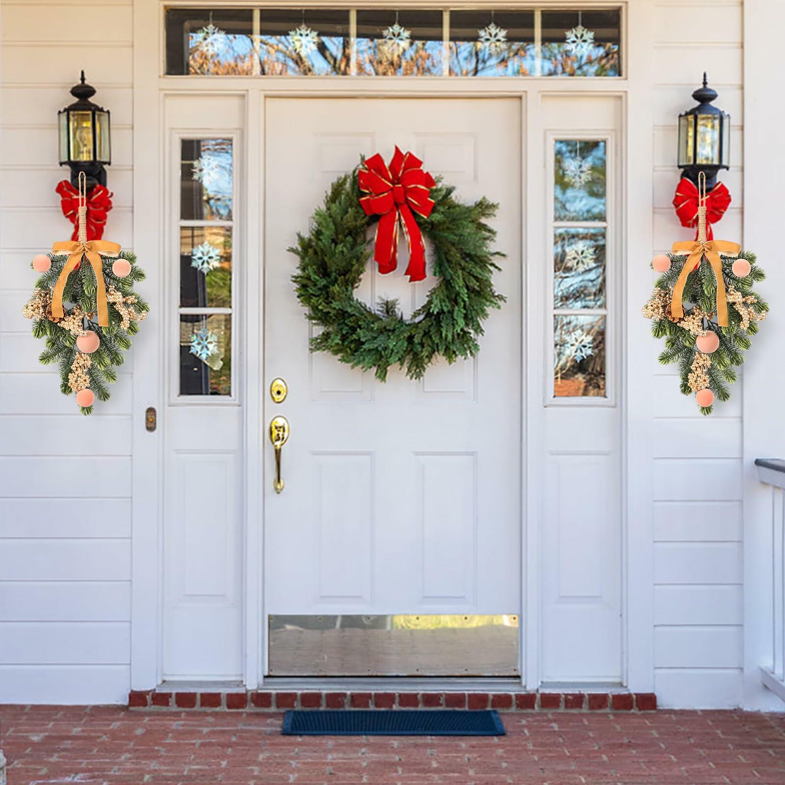 Super Holiday 2pcs Artificial Green Plant Christmas Wreath Velvet Bow