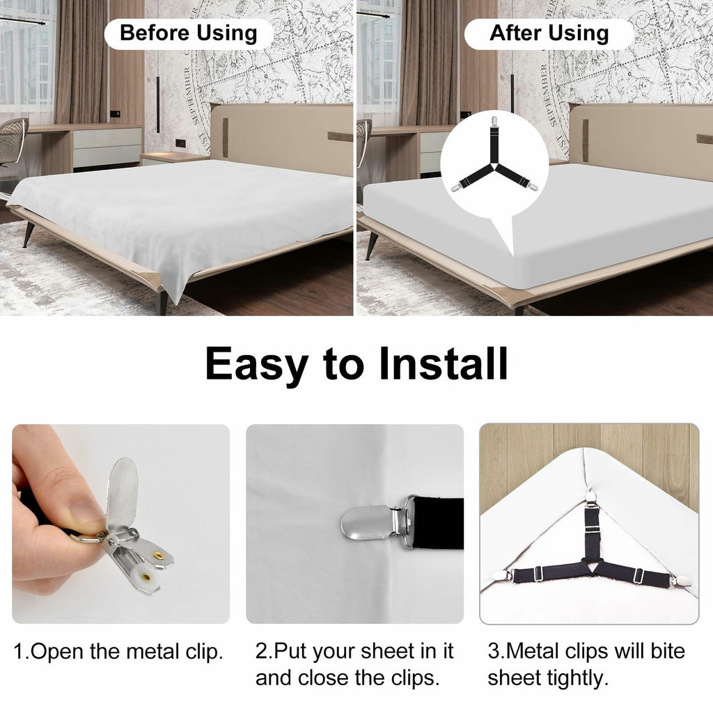 Heuihm Bed Sheet Holder Straps 4pcs Lock Strip Fit All Mattress White Medium