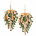 Super Holiday 2pcs Artificial Green Plant Christmas Wreath Velvet Bow