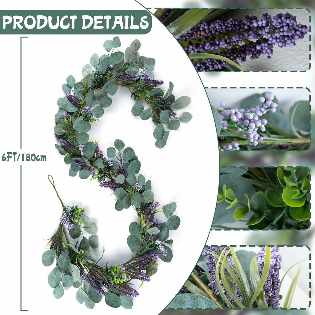 Chiyinbao 6FT Purple Flower Garland Artificial Eucalyptus Wedding Home Decor