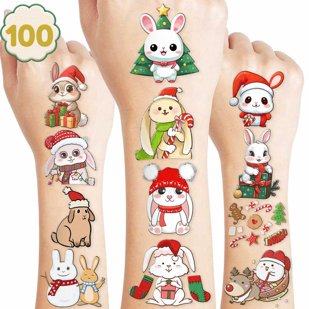Christmas Temporary Tattoos Bunny Stickers 10 Sheets 100pcs Kids Party