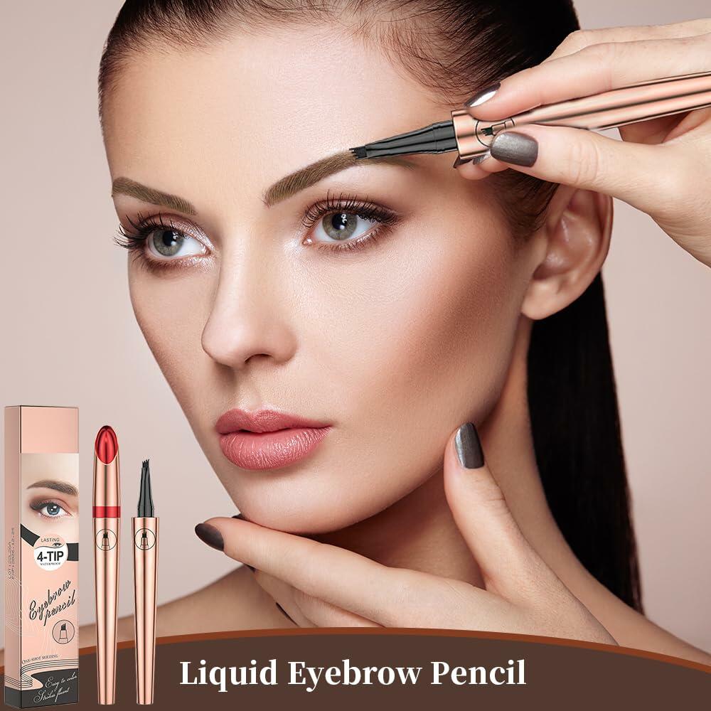 YIWANLLE 3D Microblading Eyebrow Pencil 4 Fork Tip Waterproof Light Brown
