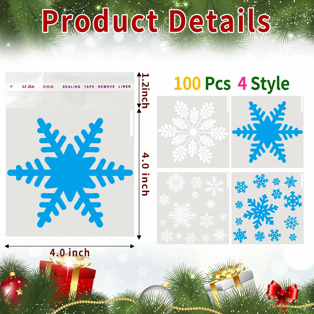 QOIUSO Christmas Cookie Bags 4x4 Inch Snowflake Design 100 Pcs Plastic