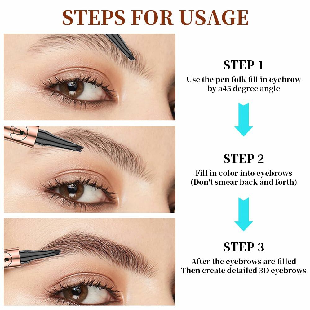 YIWANLLE 3D Microblading Eyebrow Pencil 4 Fork Tip Waterproof Light Brown