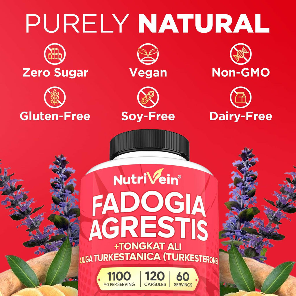BestBy10/25 Nutrivein Fadogia Agrestis Tongkat Ali Turkesterone 1100mg 120 Caps