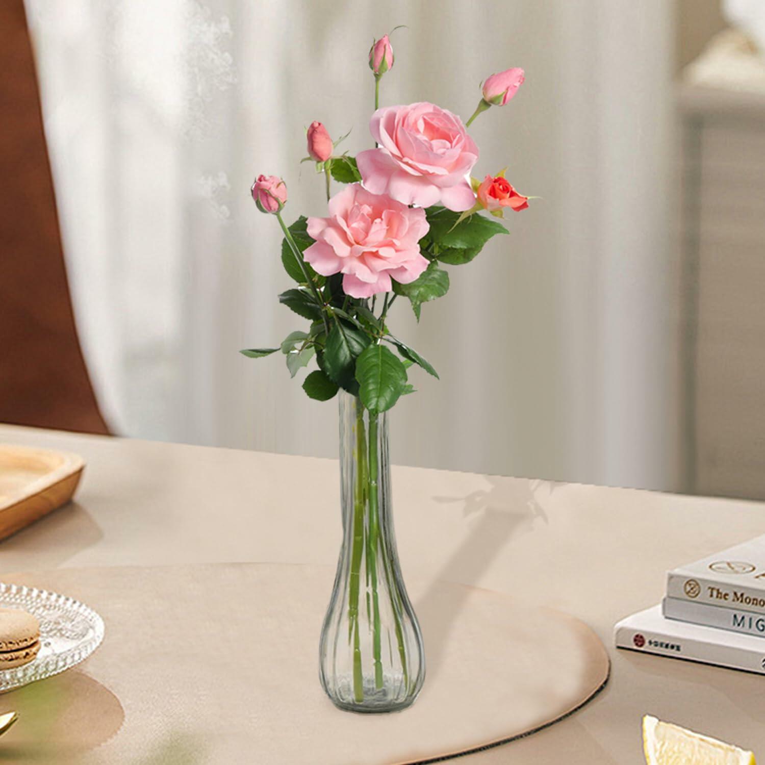 Glass Vase 8.6in Ribbed Design Wedding Centerpiece Floating Candle Gray