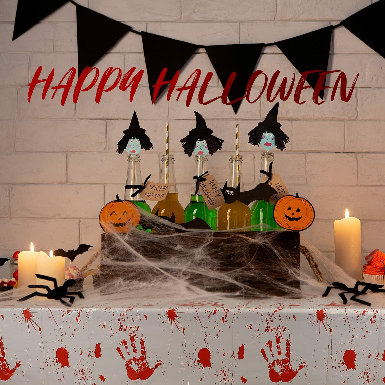 Newwiee Halloween Bloody Tablecloth Blood Handprint Zombie Decor 102x51in