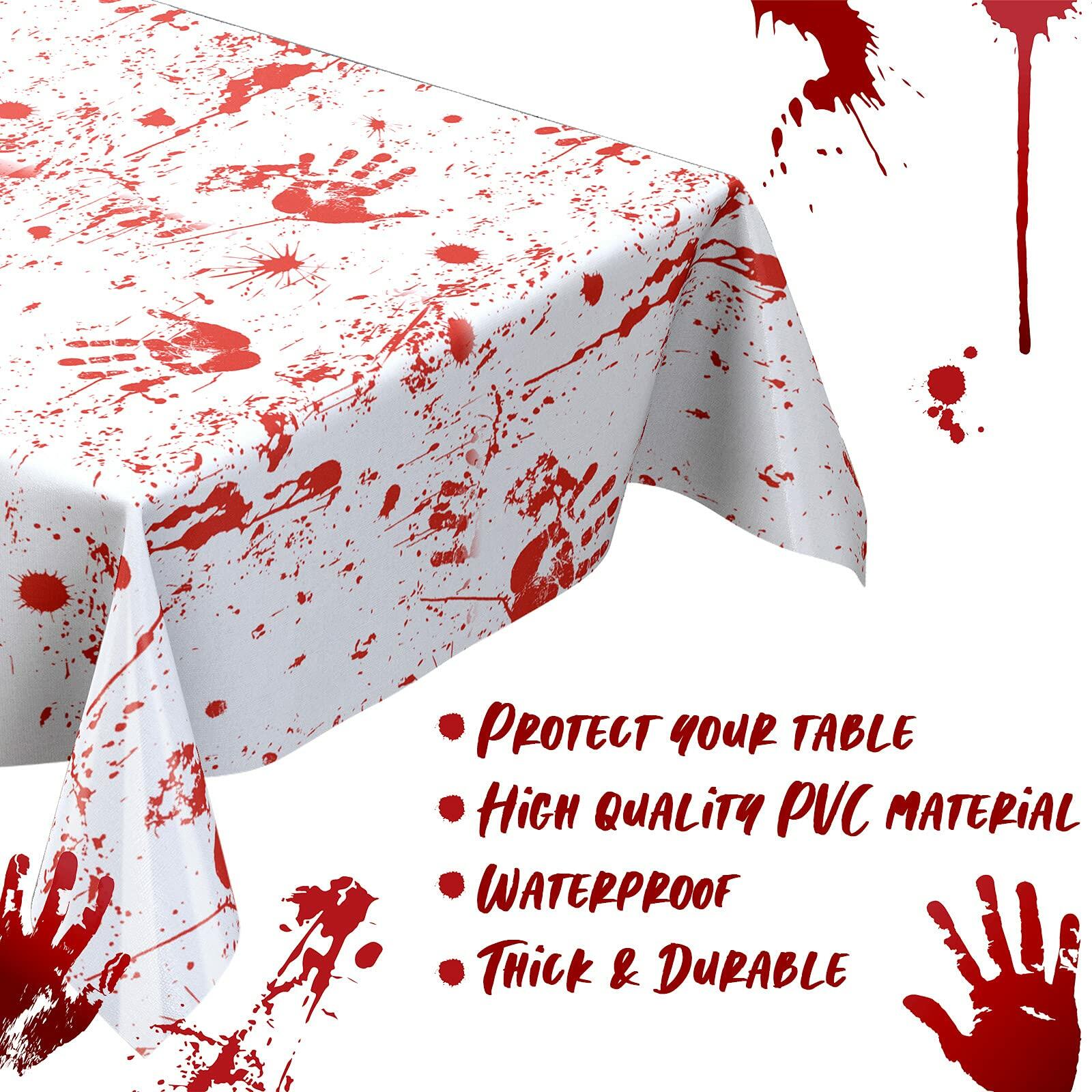 Newwiee Halloween Bloody Tablecloth Blood Handprint Zombie Decor 102x51in