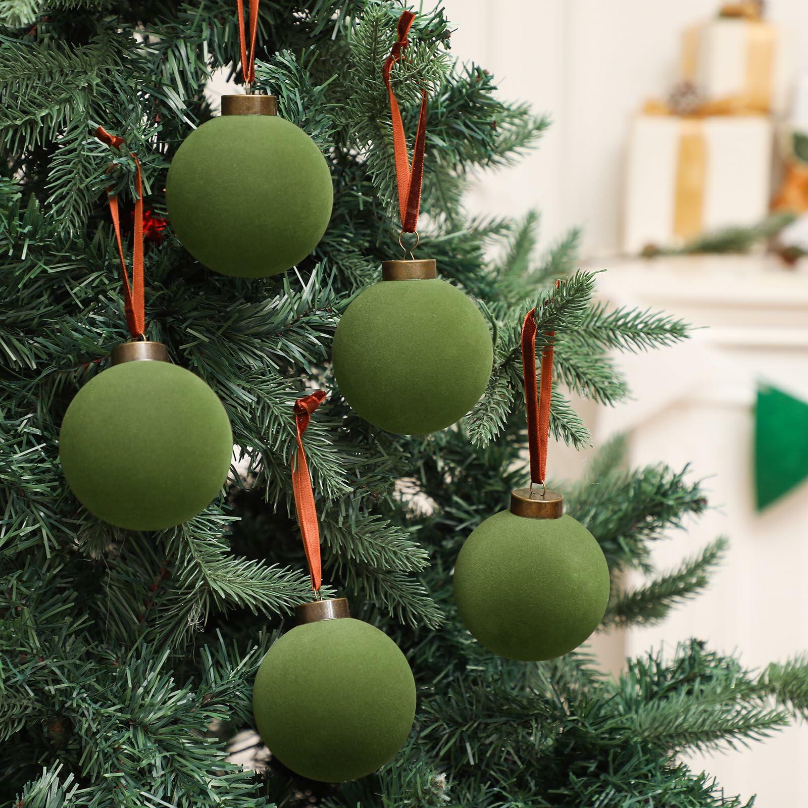 Liliful Velvet Christmas Balls Ornaments Green 3.15 Inch 15 Pcs