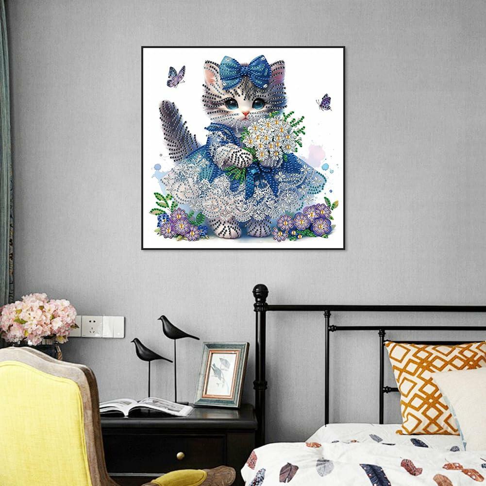 WSLWXSHM 5D Cat Diamond Art Kit 12x12in Crystal Rhinestones Animal