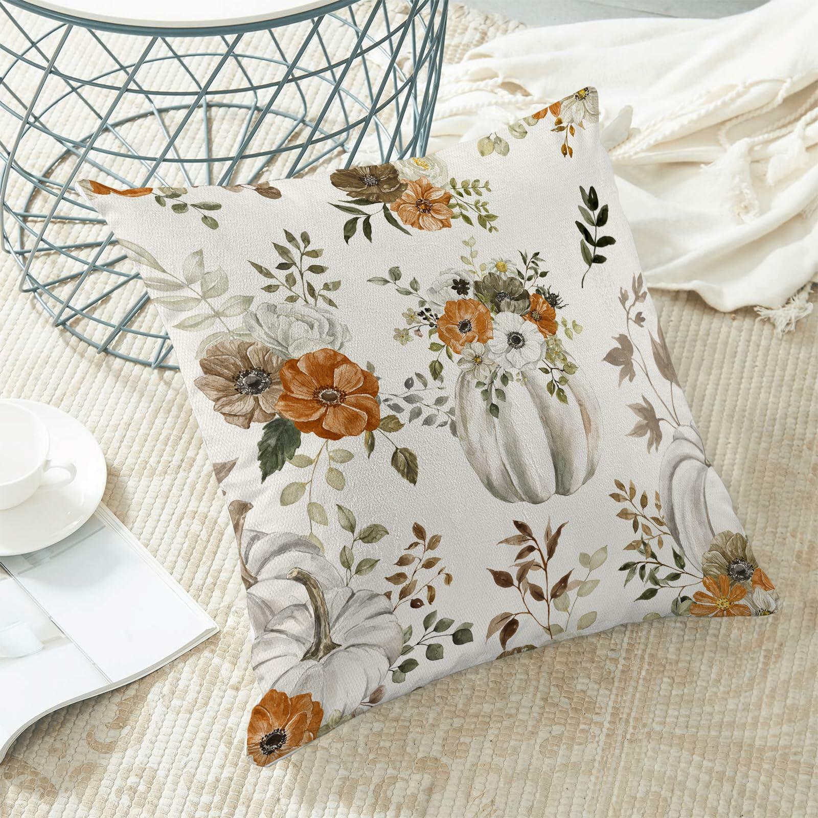 CXMEIFLY Fall Decor Pillow Covers Set of 2 18x18 Cream Pumpkin Floral