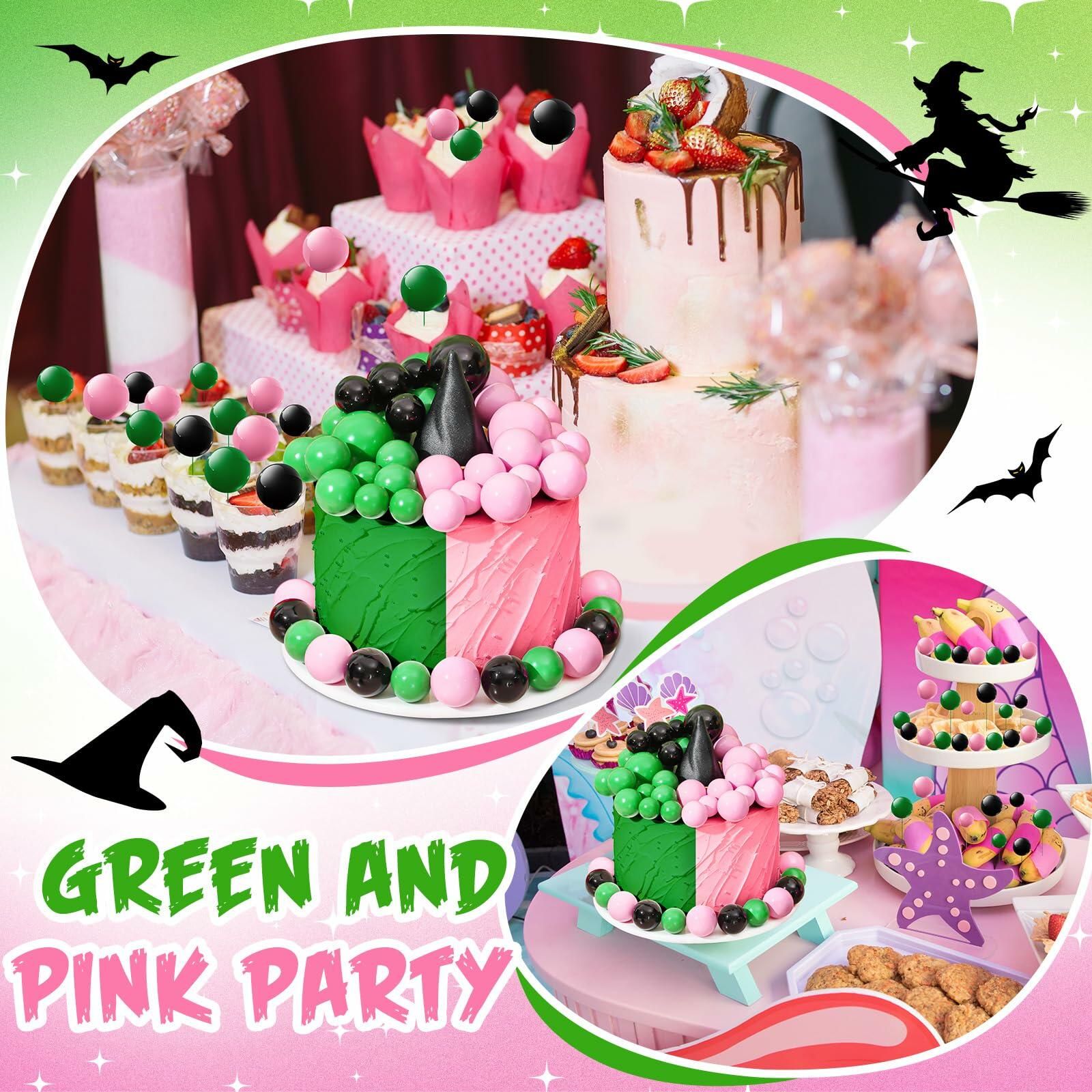 Leinuosen 97 Pcs Witch Party Supplies Pink Green Balloons Mini Toppers Black Hat