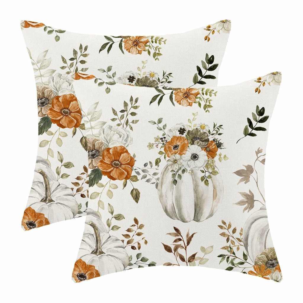 CXMEIFLY Fall Decor Pillow Covers Set of 2 18x18 Cream Pumpkin Floral