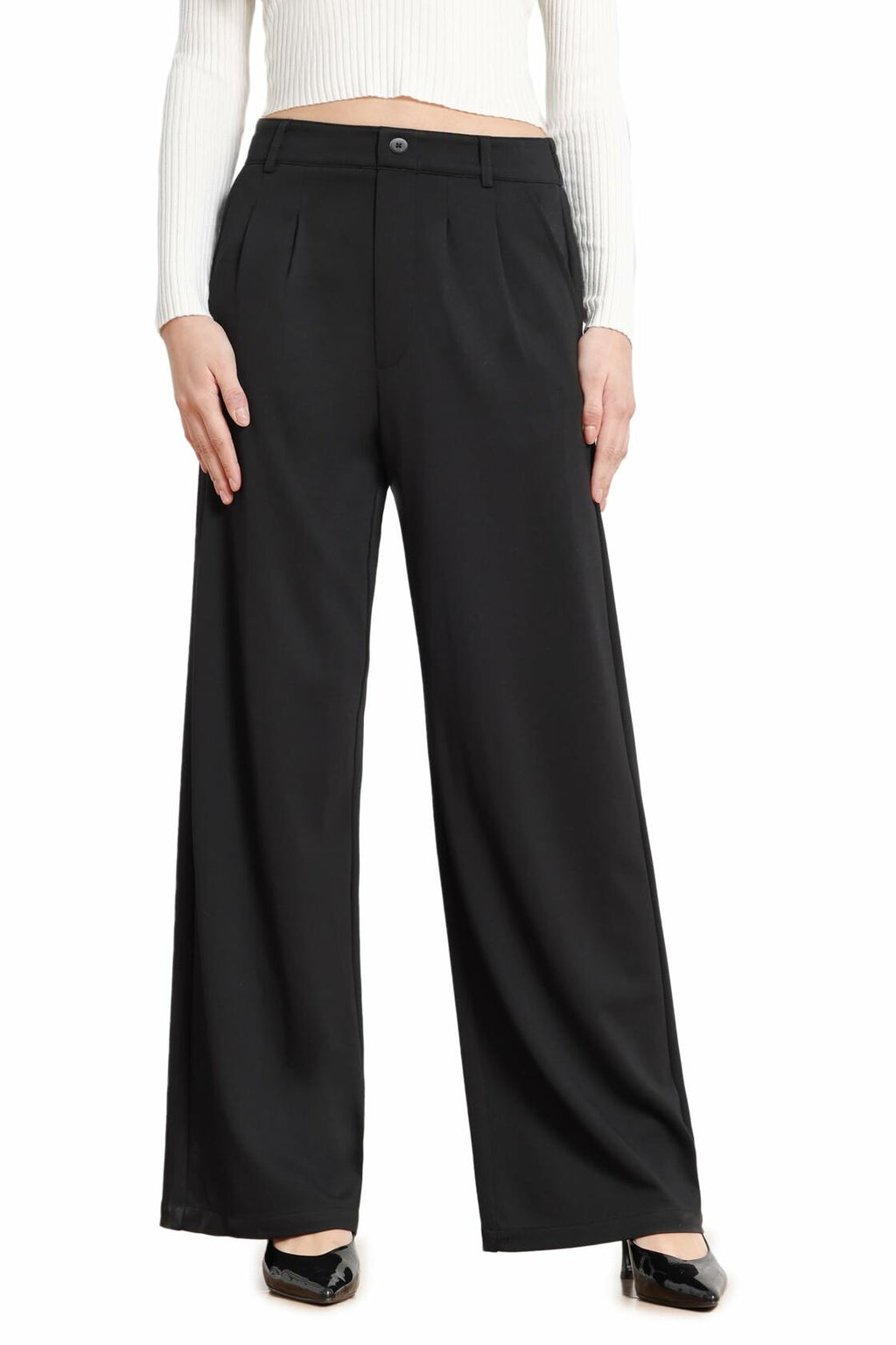 Bamans Wide Leg Dress Pants High Elastic Waist Curvy Women Black Size S