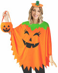 HEYFIZZ 3 PCS Pumpkin Costume Poncho Set Halloween Orange Size Adult