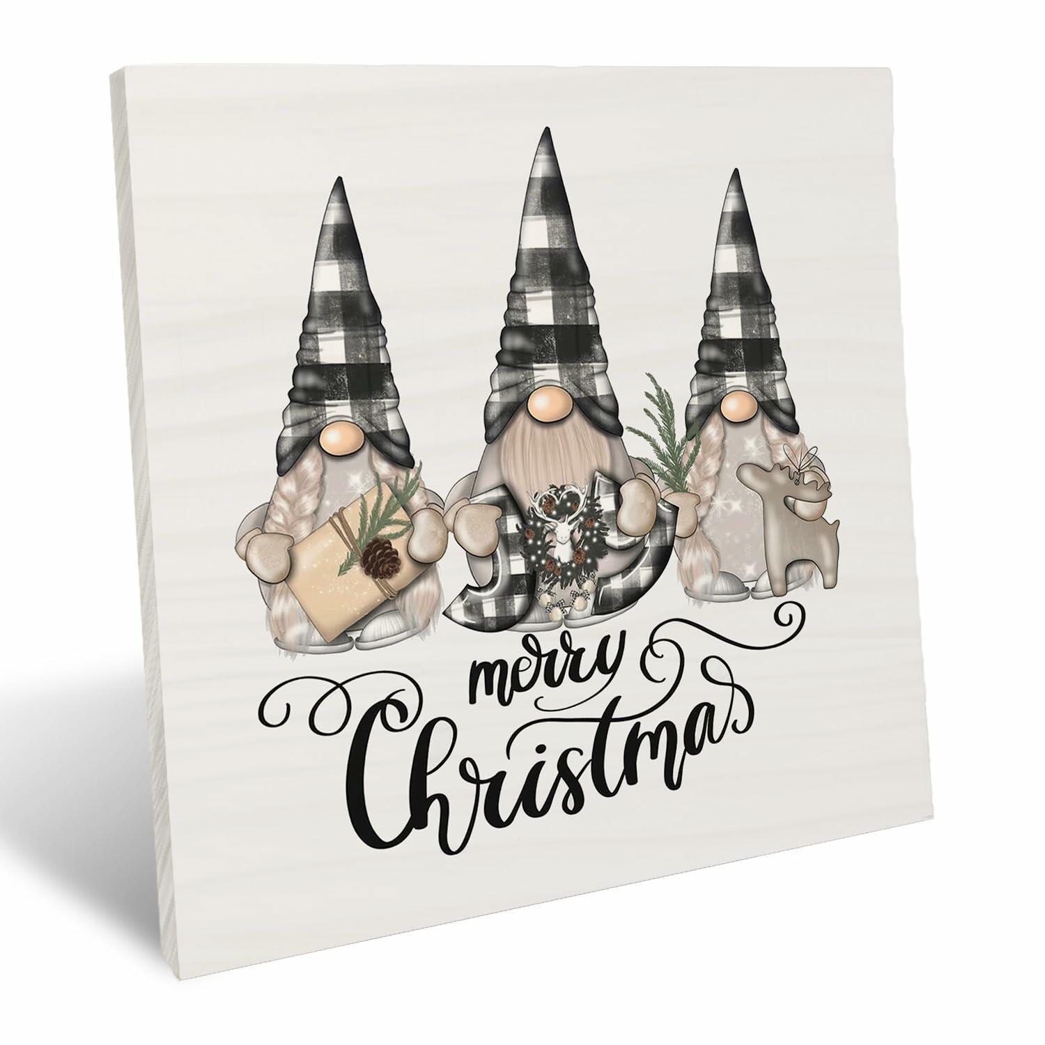 UNCDLV Happy Gnomes Wooden Sign Fall Decor 6x6 Inch hallothanksmas2