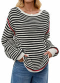 Koimcuiy Womens Striped Oversized Sweater Boat Neck Lightweight White&White XL