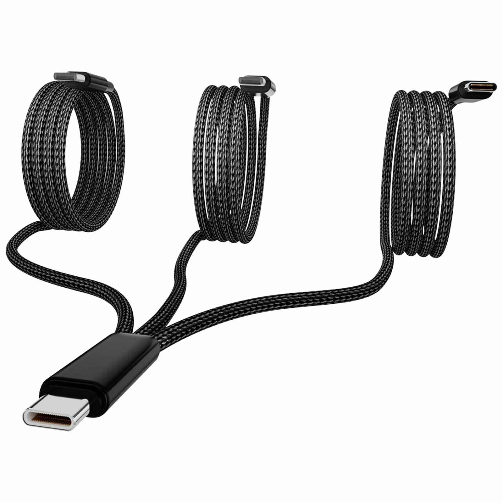 Wosixima USB-C 3-in-1 Charging Cable 4ft Black for iPhone 16/15 Pro Max Samsung