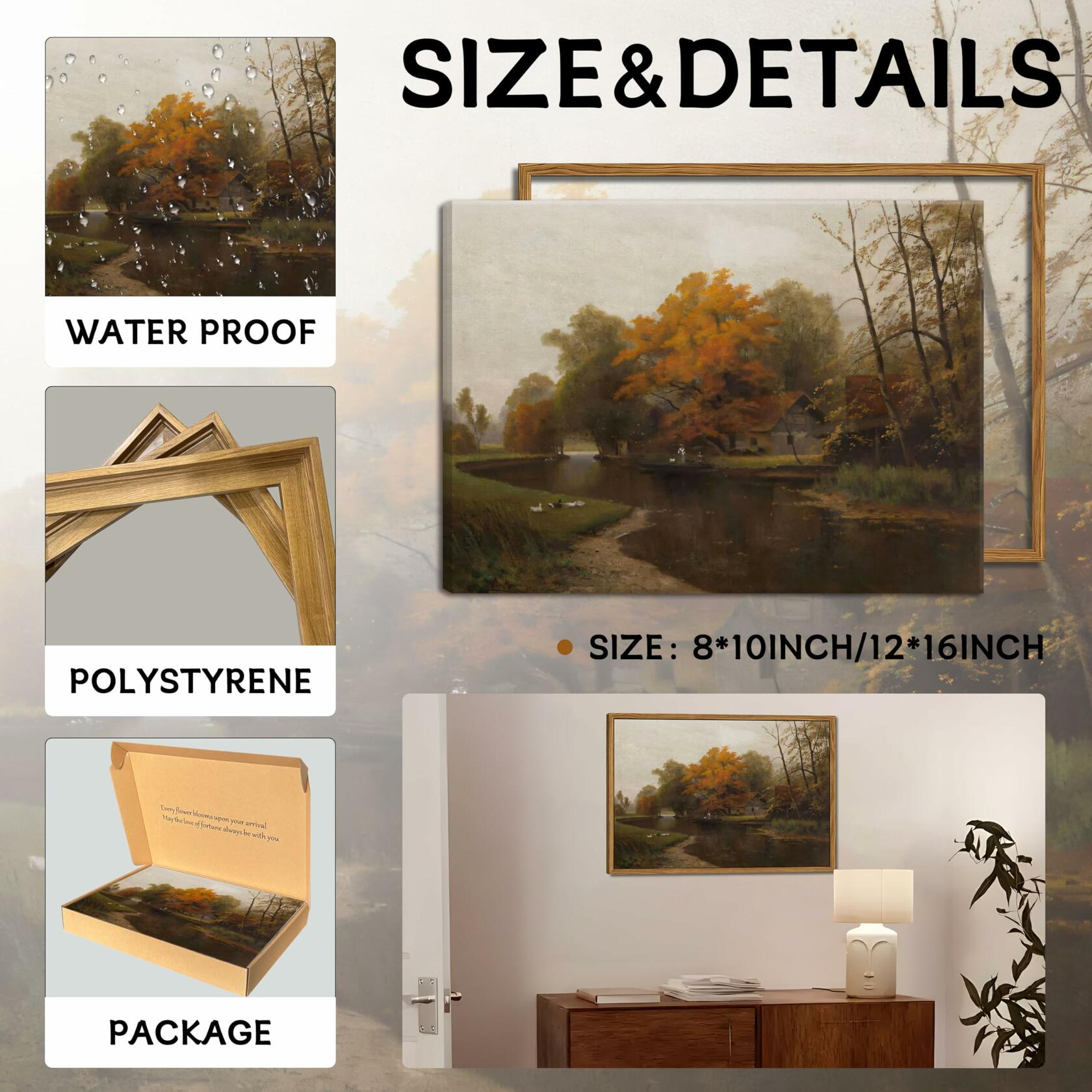 raiqtols Floating Framed Vintage Monet Canvas Wall Art 8x10 inch Art Garden