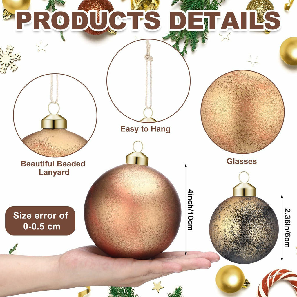 Relaxgiant 12 Pcs Neutral Brown Grey Matte Glass Christmas Ornaments 4in 2.36in