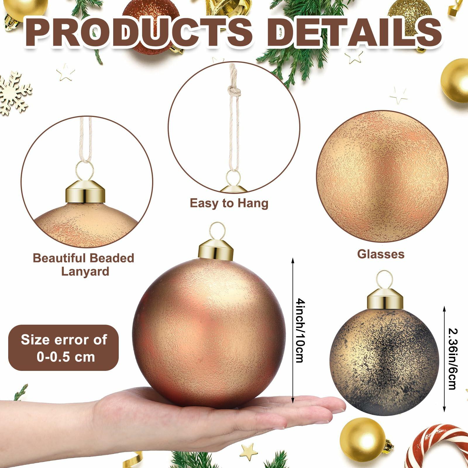 Relaxgiant 12 Pcs Neutral Brown Grey Matte Glass Christmas Ornaments 4in 2.36in