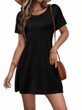 Anbech Black Mini Dress Casual Short Sleeve Flowy Sundress with Pockets Size L