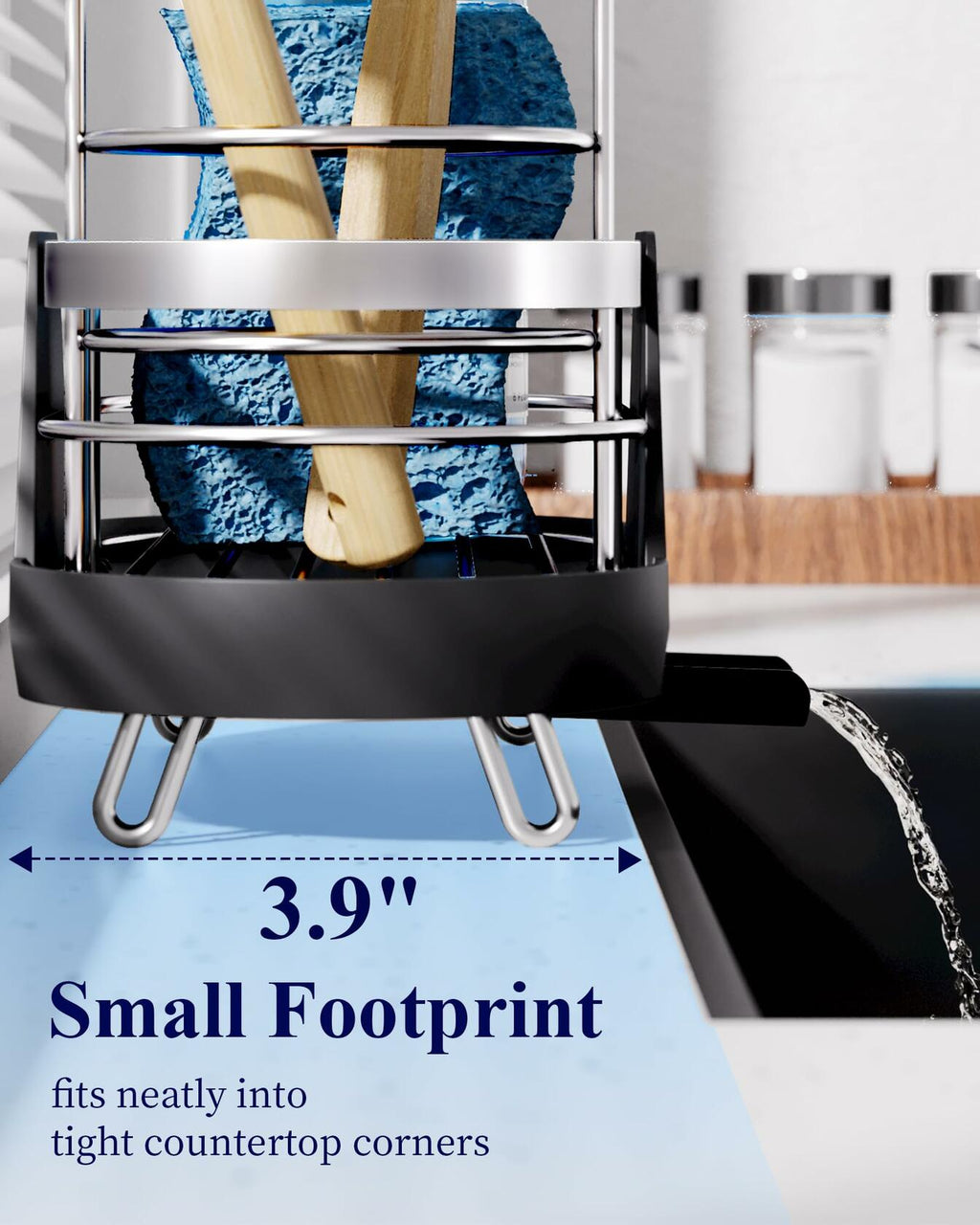 Kitsure Kitchen Sink Sponge Holder Rustproof Metal Organizer Black 7.9x3.9x5.3