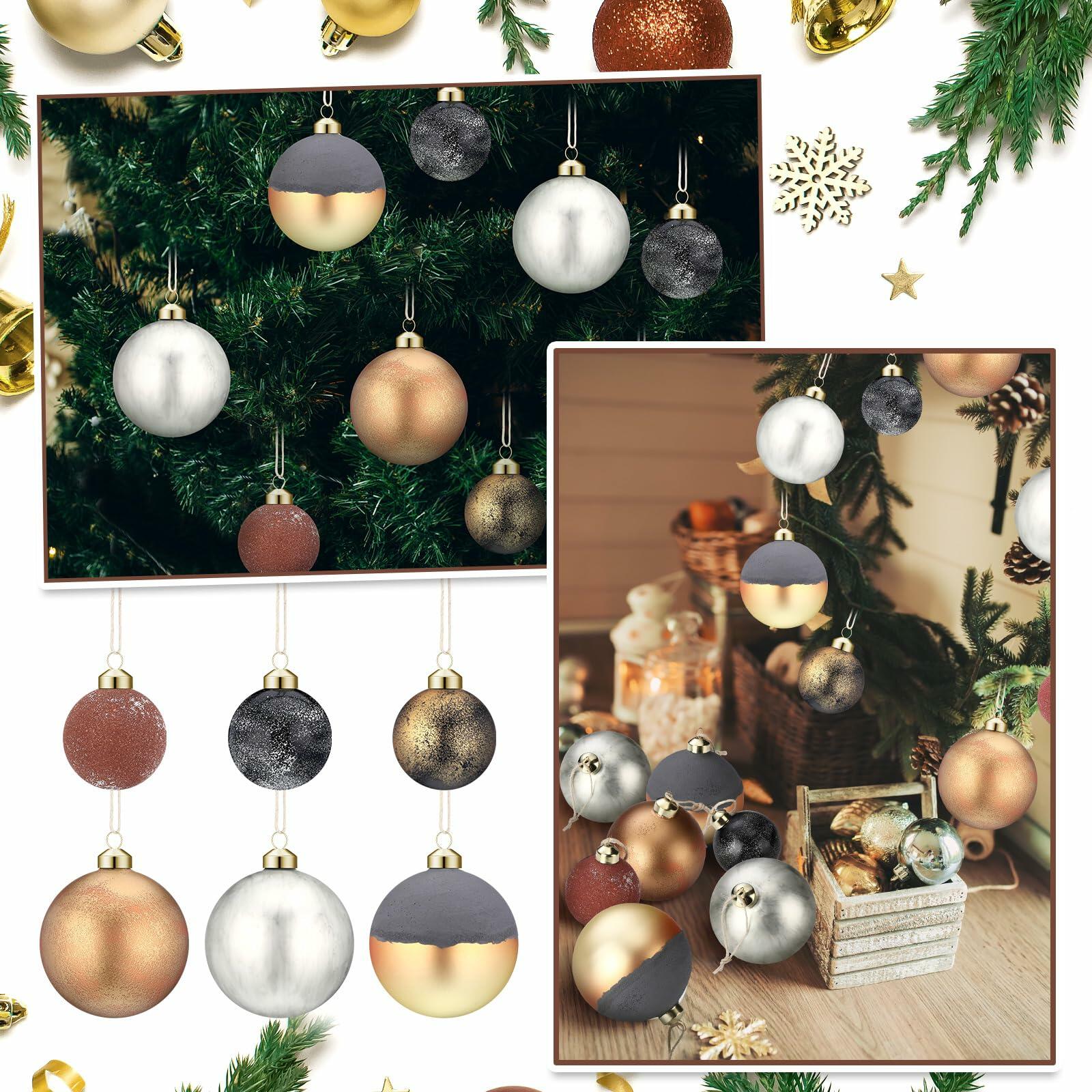 Relaxgiant 12 Pcs Neutral Brown Grey Matte Glass Christmas Ornaments 4in 2.36in