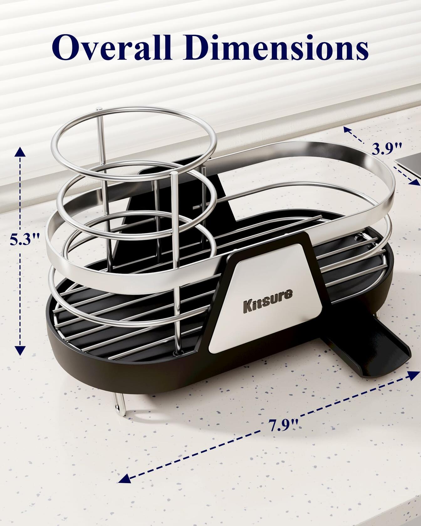Kitsure Kitchen Sink Sponge Holder Rustproof Metal Organizer Black 7.9x3.9x5.3