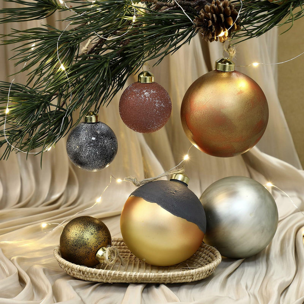 Relaxgiant 12 Pcs Neutral Brown Grey Matte Glass Christmas Ornaments 4in 2.36in