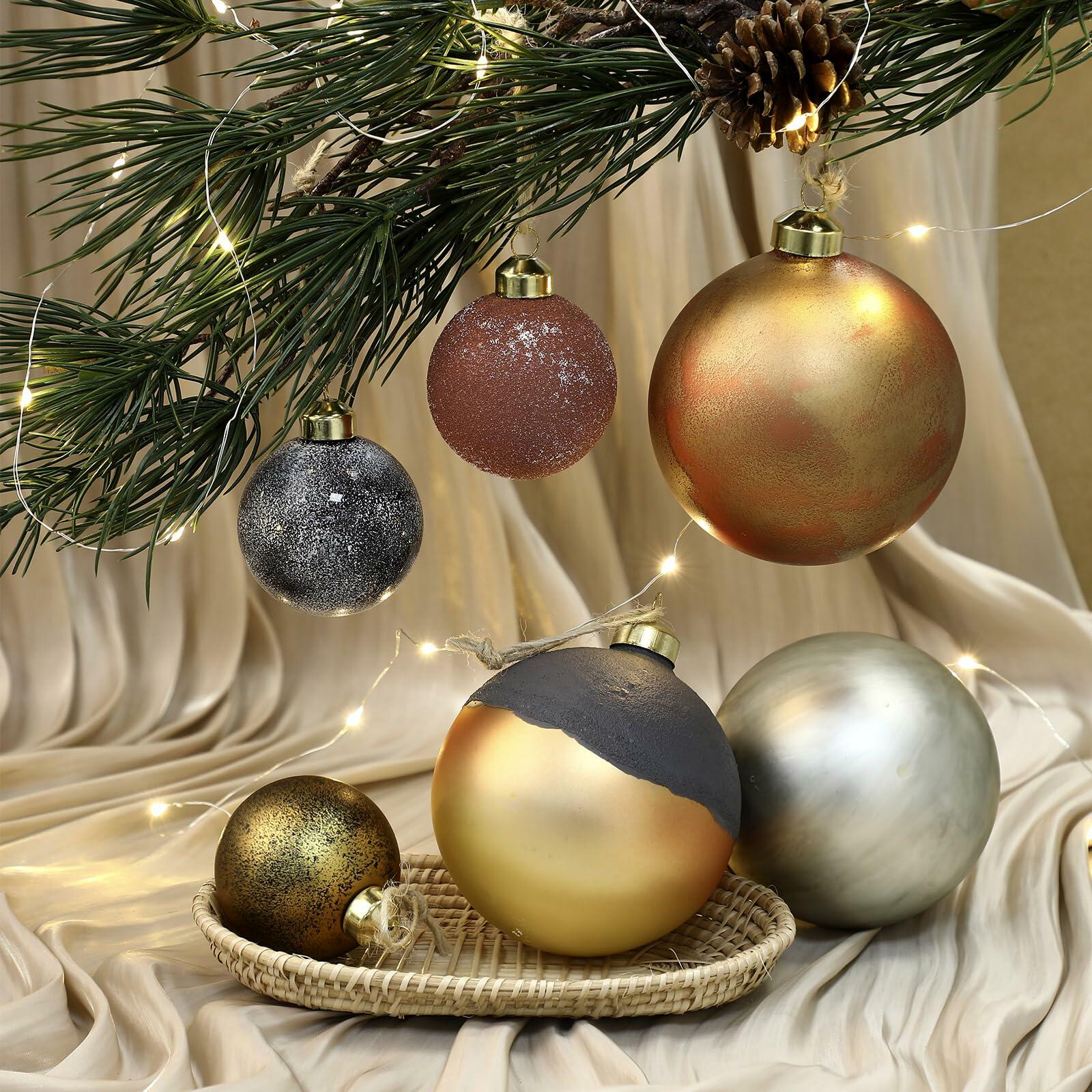 Relaxgiant 12 Pcs Neutral Brown Grey Matte Glass Christmas Ornaments 4in 2.36in