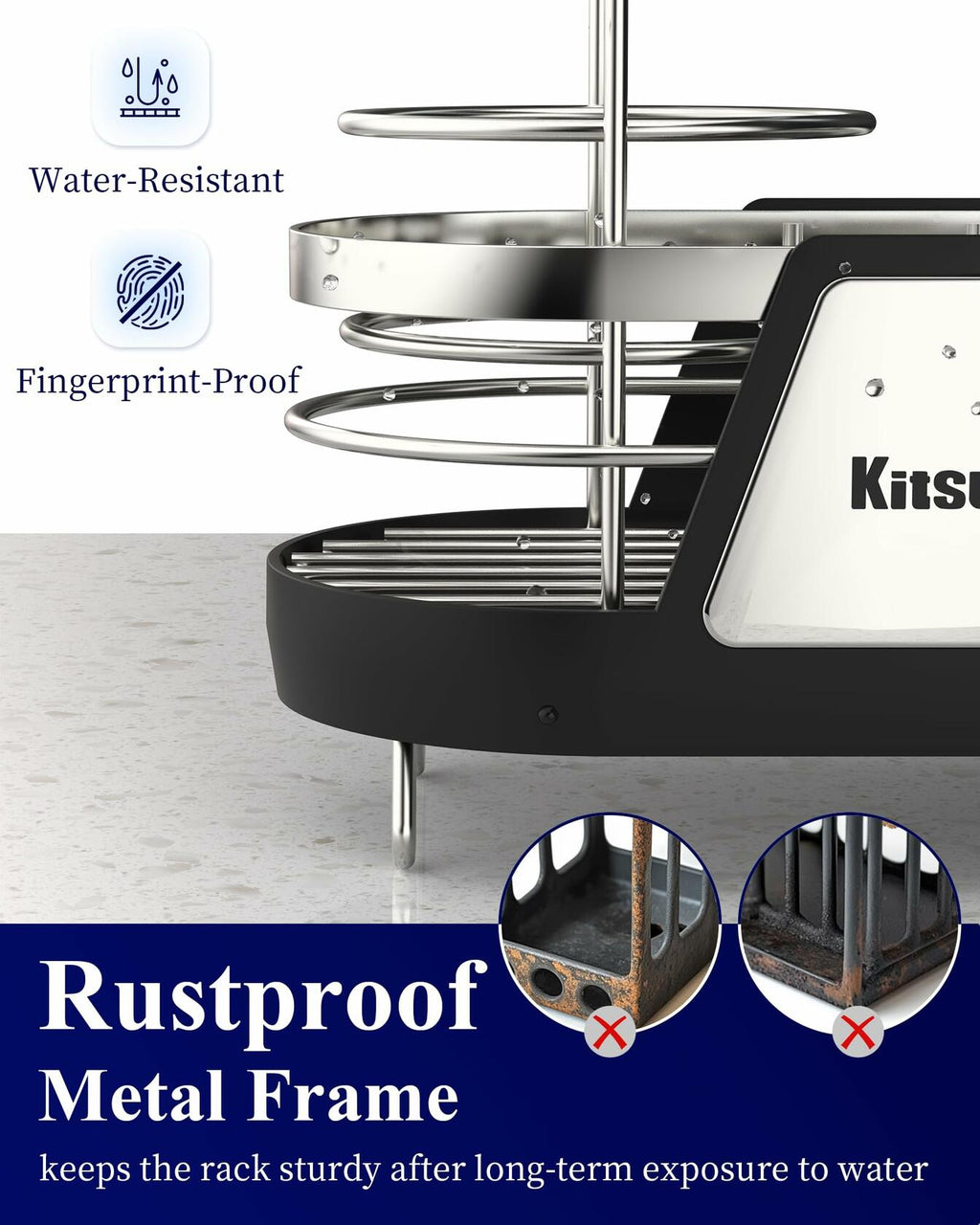 Kitsure Kitchen Sink Sponge Holder Rustproof Metal Organizer Black 7.9x3.9x5.3