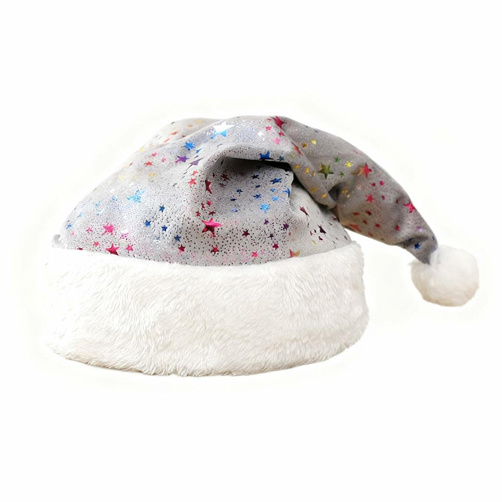 PAIDEMCF Grey Santa Hat with Glitter Stars Christmas Holiday Size Standard