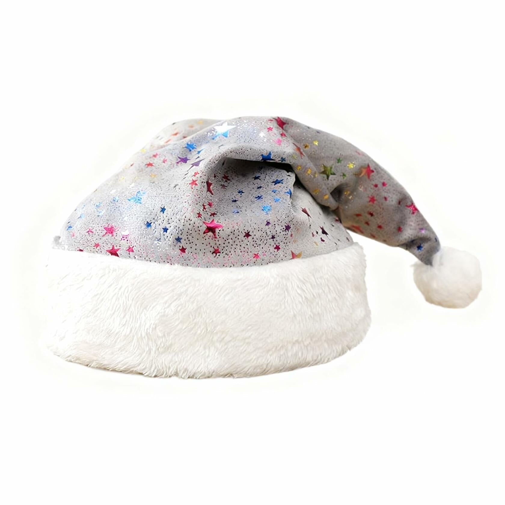 PAIDEMCF Grey Santa Hat with Glitter Stars Christmas Holiday Size Standard