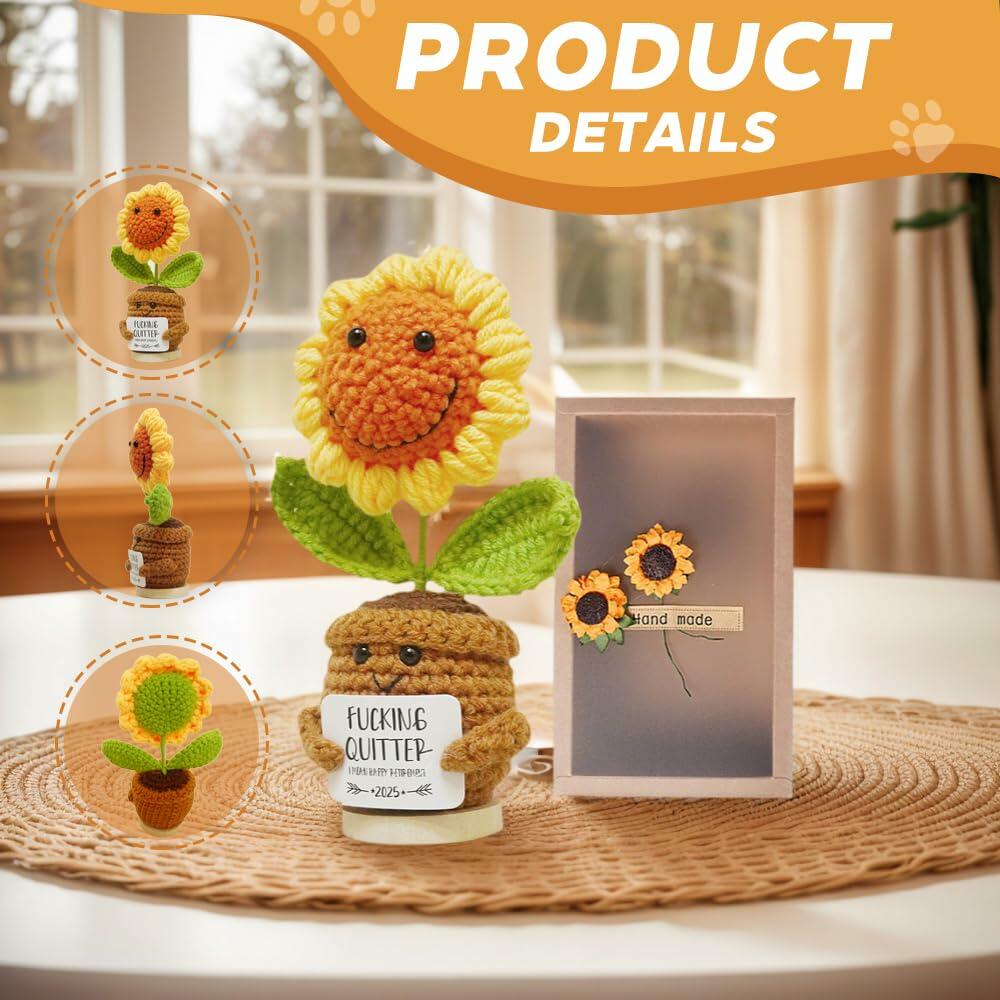 ZCLOMOLC Happy Retirement Gifts Sunflower Crochet Doll Decoration Yellow
