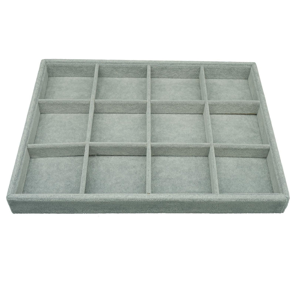 AIRZSNRY Large Velvet Jewelry Tray Drawer Organizer 12 Grid Grey