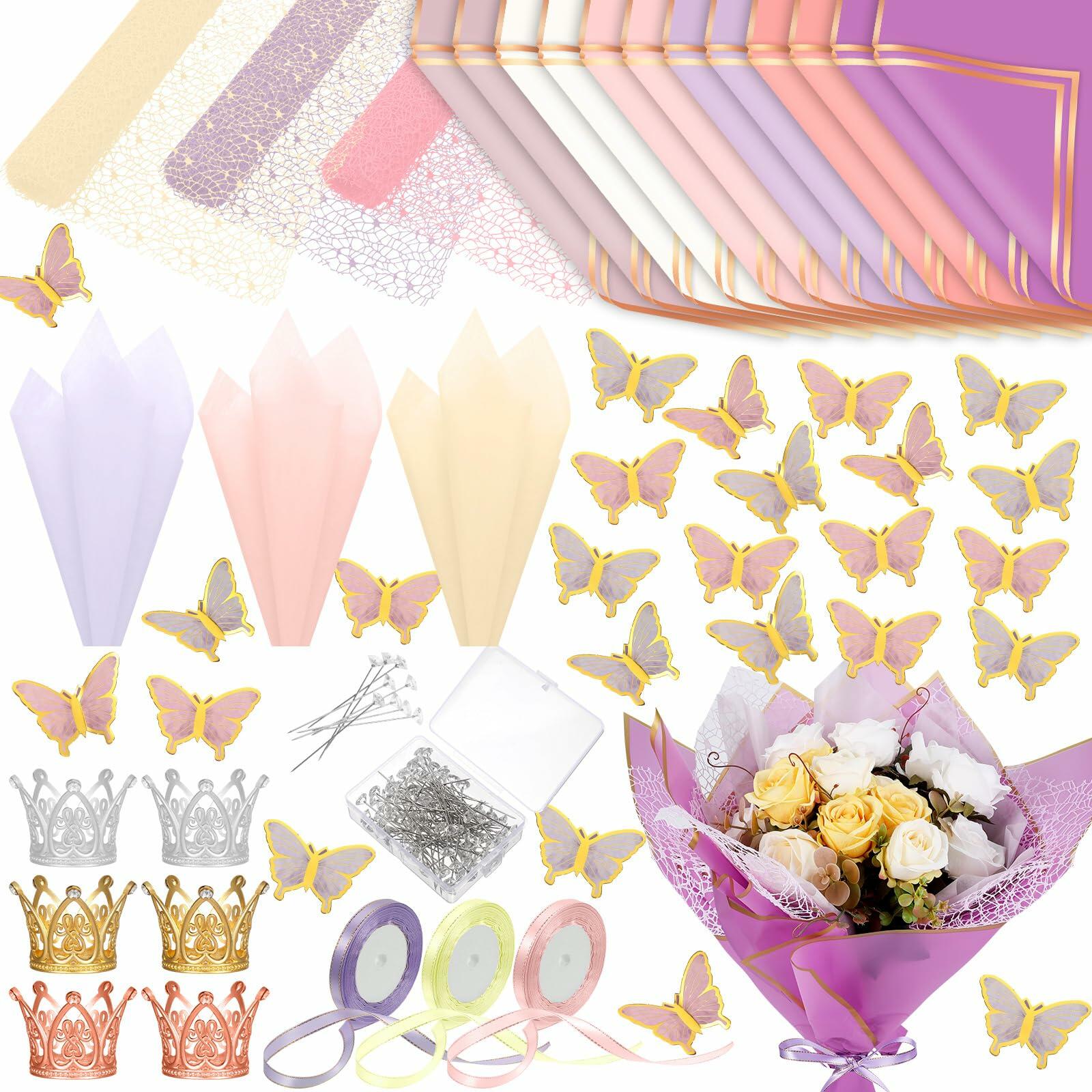 Qilery 334 Pc Flower Wrapping Paper Set Waterproof Floral Butterfly Fresh Color