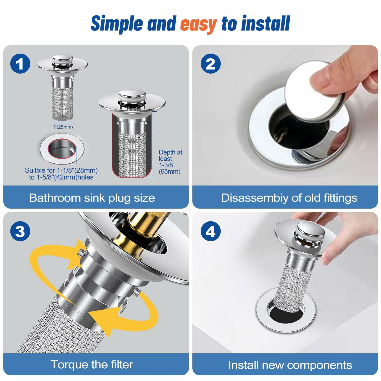 Vakabiu Bathroom Sink Drain Strainer Hair Catcher Stainless Steel 2PCS