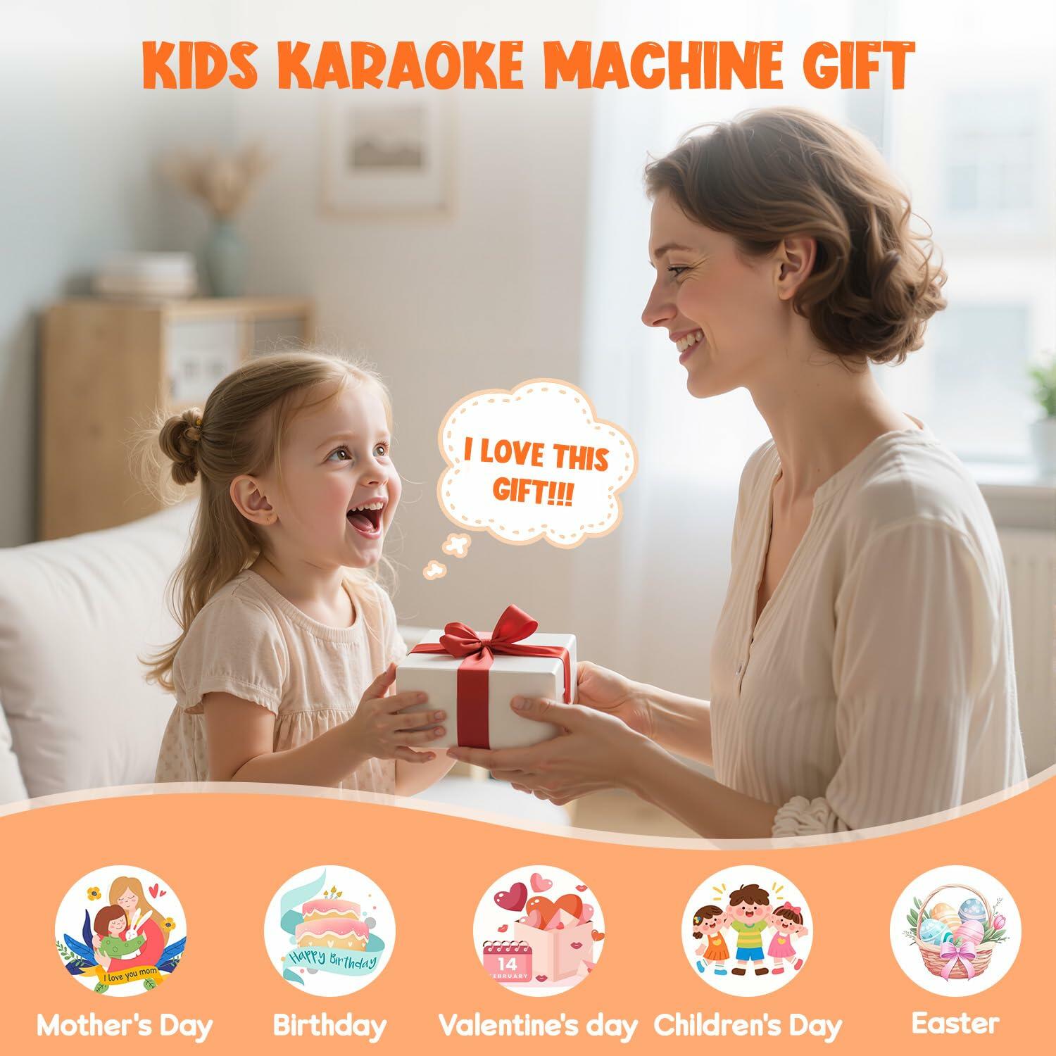 VERKB Karaoke Machine for Kids Portable Bluetooth Speaker 2 Mics Orange