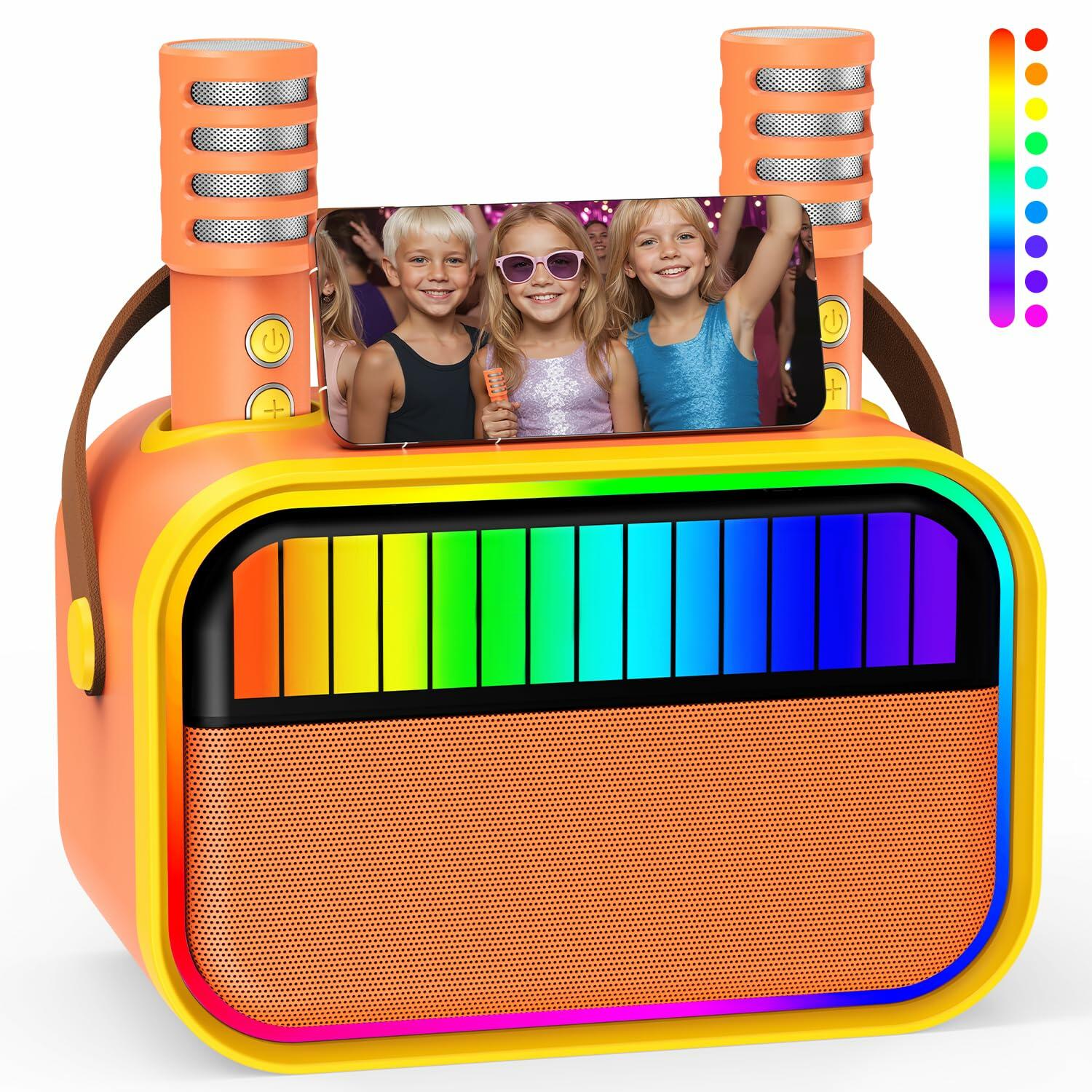 VERKB Karaoke Machine for Kids Portable Bluetooth Speaker 2 Mics Orange
