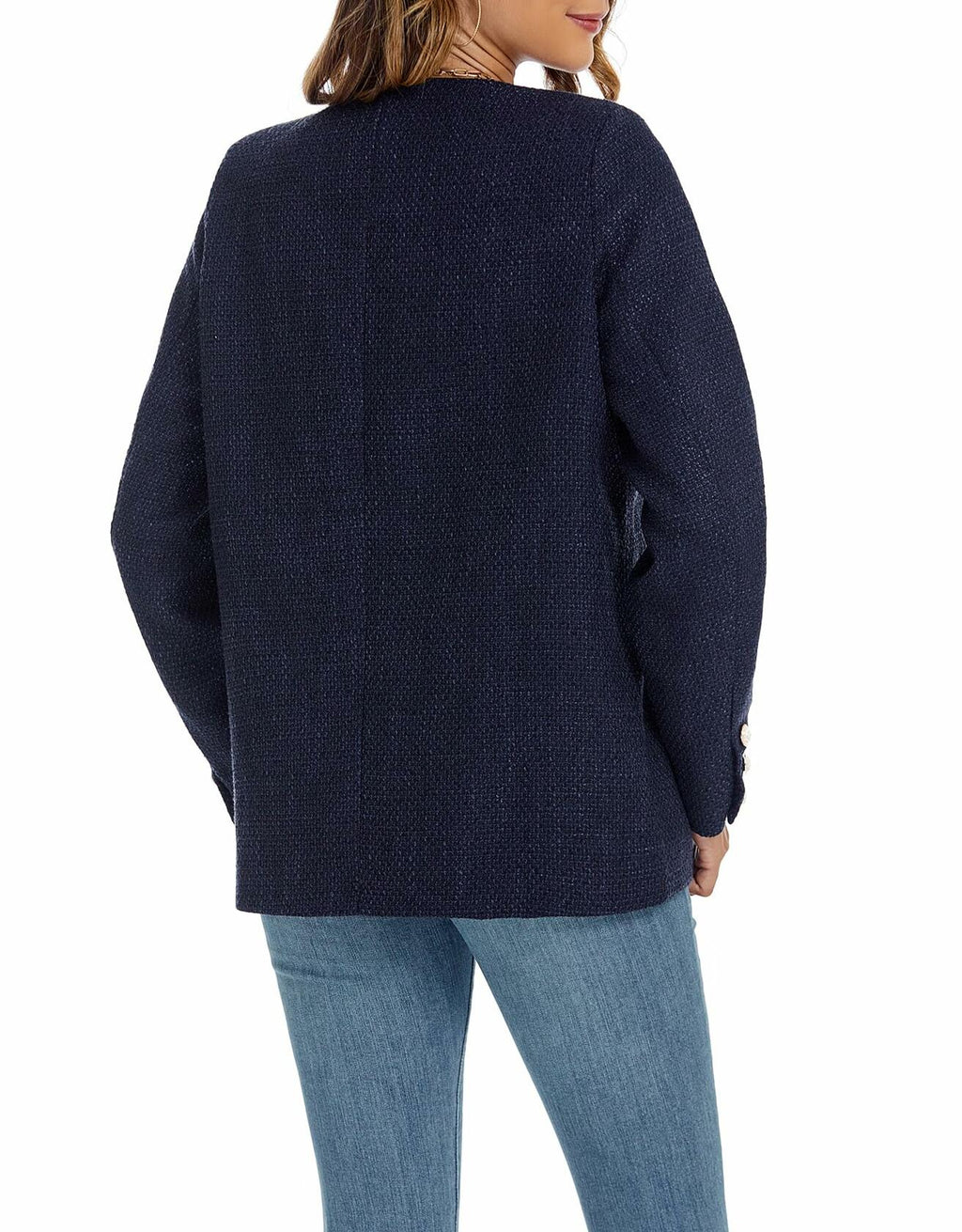 YEXPINE Women's Tweed Blazer Jacket Button Down Business Work Blue Size S