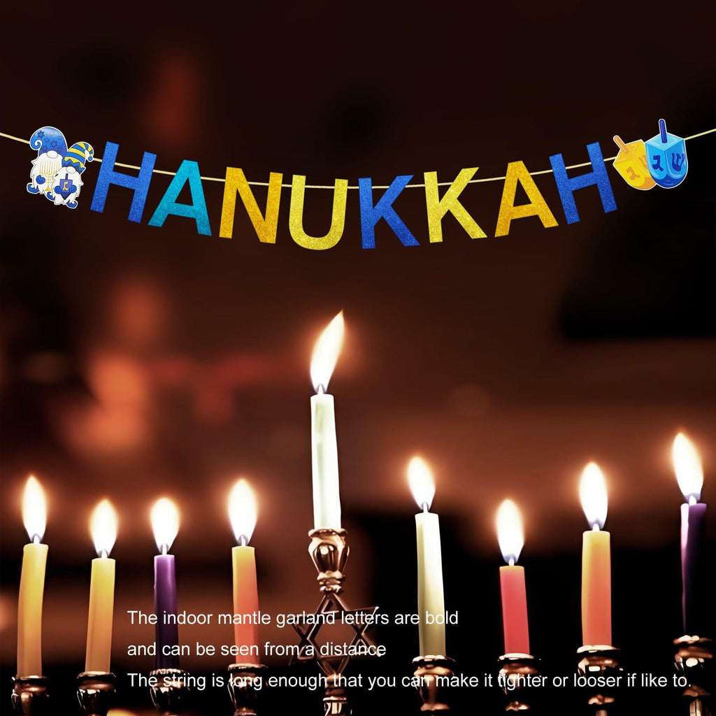 DONCIDAY Happy Hanukkah Glitter Banner Blue Paper Garland Party Decor