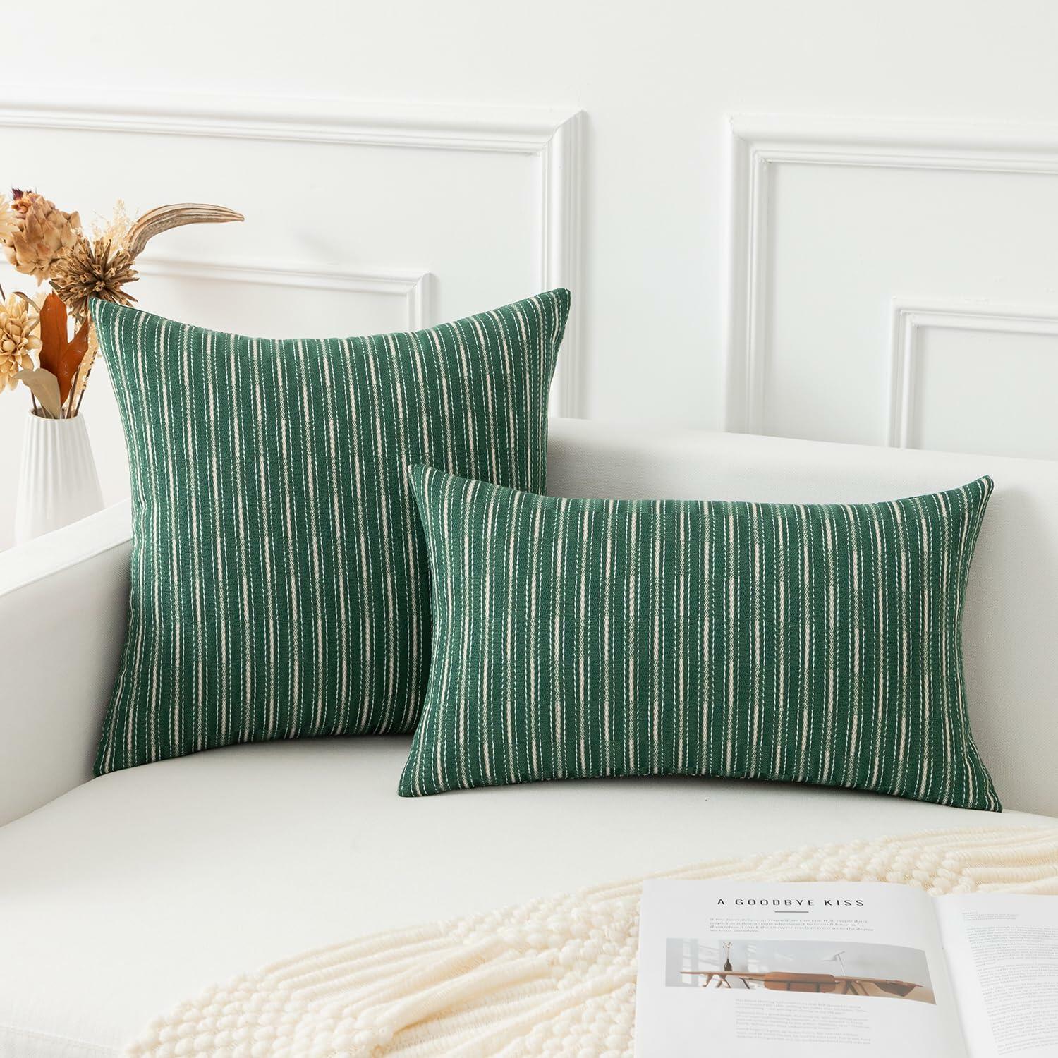 K KEVIN TEXTILE Boho Woven 18x18 Pillow Covers Set of 2 Dark Green