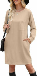 WIHOLL Women's Elegant Long Sleeve Mini Dress Khaki Size S