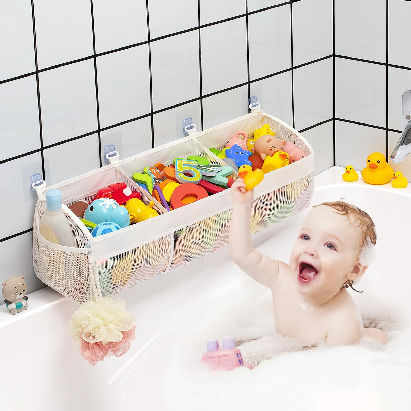 Austion 3 Compartment Horizontal Bath Toy Organizer Large White Mesh
